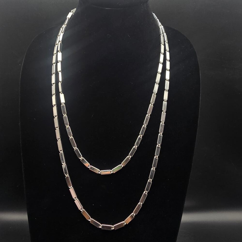 Silver Tone Panel Link Chain Necklace Vintage Costume Jewelry